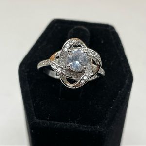 925 Sterling‎ Silver Twist Floral Round Cut Diamond Adjustable Ring